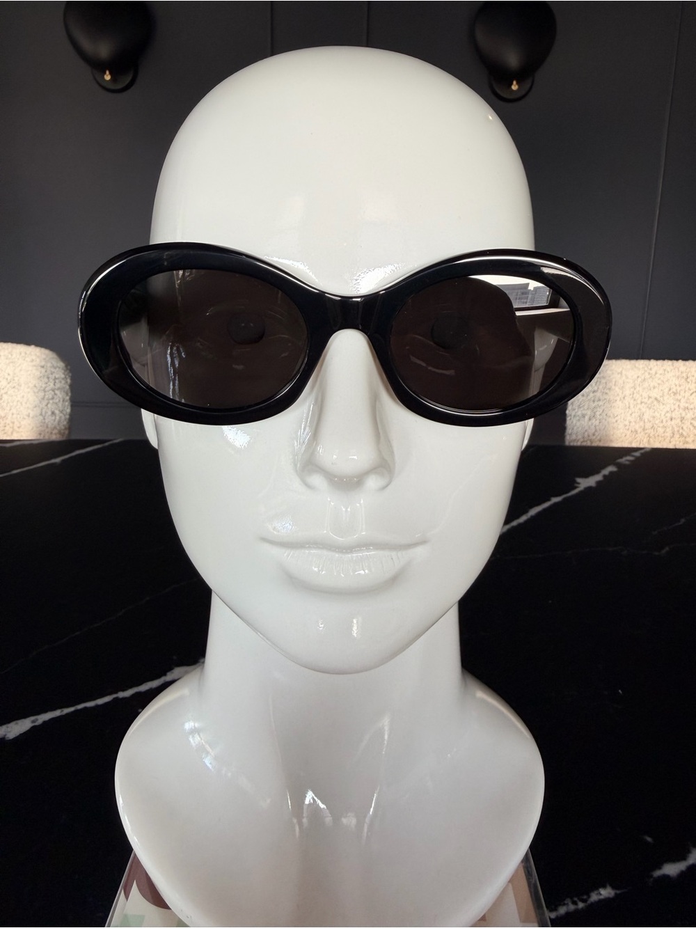 Celine Black Oval Sunglasses with Dark Lenses